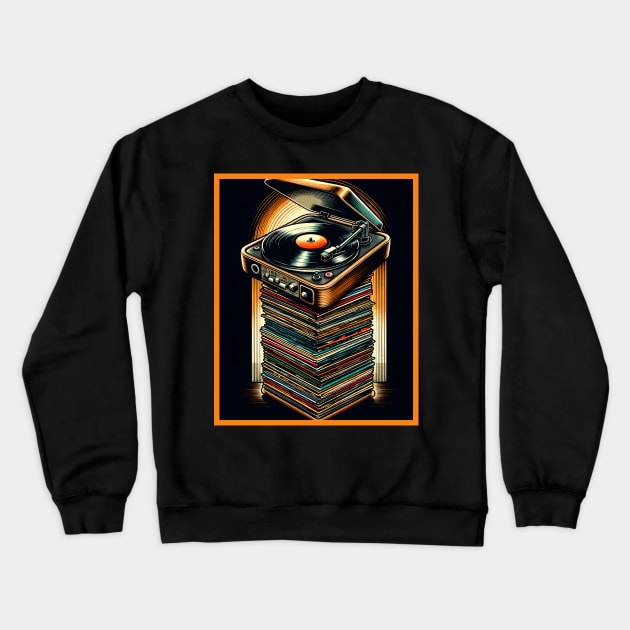 Retro Vinyl And Turntable Crewneck Sweatshirt by Merchweaver